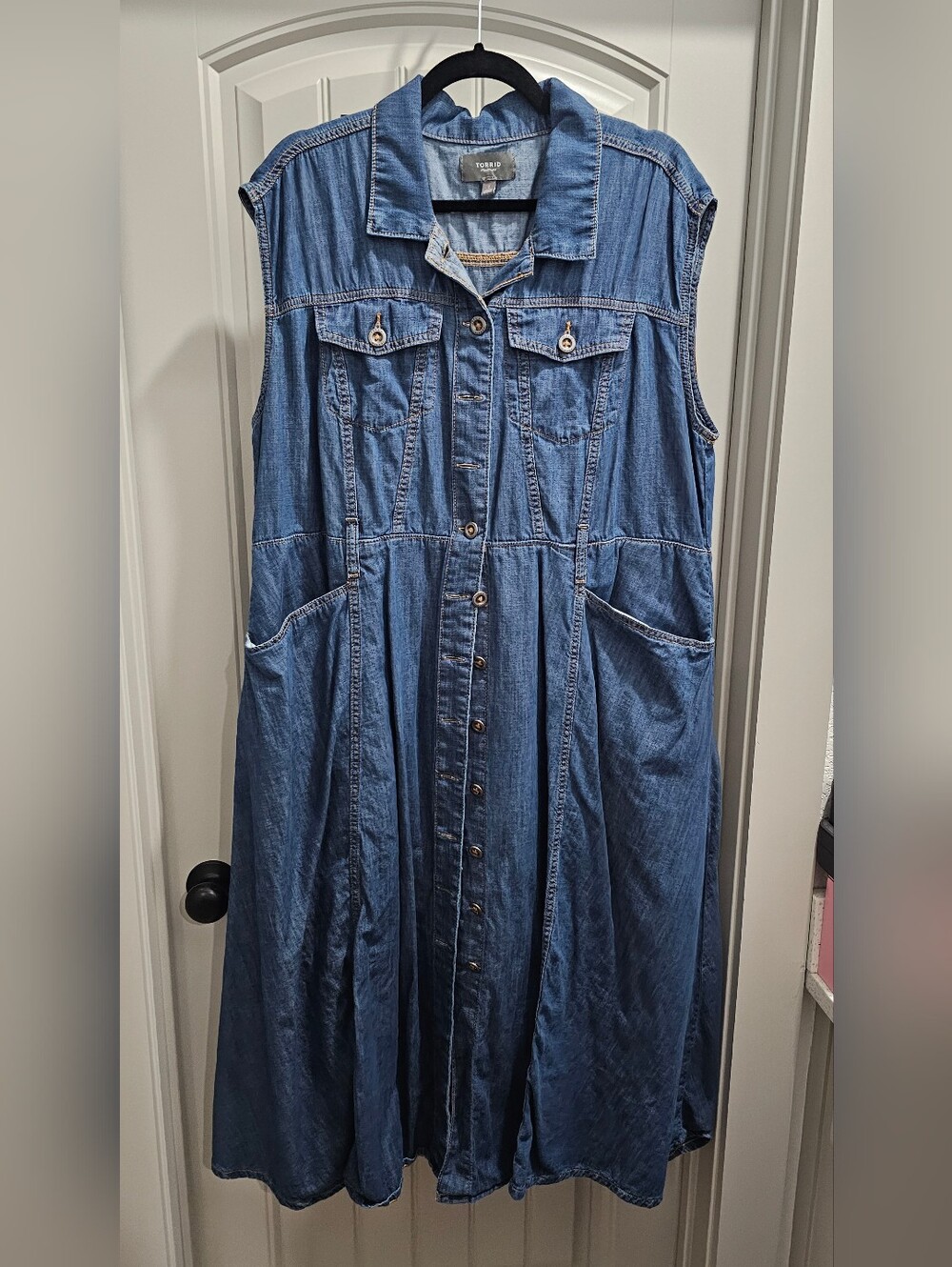 Torrid 2X Denim Trucker Dress Button Front Collared Midi Pocket Dress - Picture 3 of 8